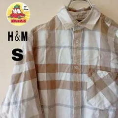 USA古着 H＆M ネルシャツ　S モカブラウン　ホワイト