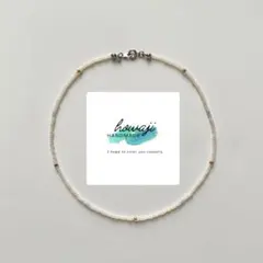 ハンドメイド パール ビーズネックレス ライトブルー ゴールド チョーカー