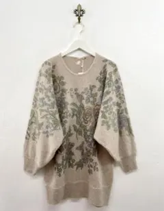 レディースアンゴラ毛ふわふわニットセーター素敵花柄