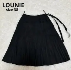 LOUNIE プリーツスカート 38 黒 リボン付き ひざ丈 ルーニィ[324]のサムネイル