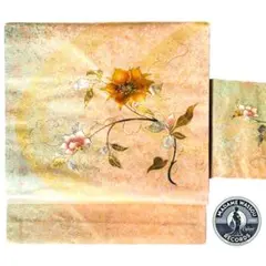 九寸名古屋帯 金彩加工 引箔 箔散し お太鼓柄 未使用 ピンクベージュ MWR