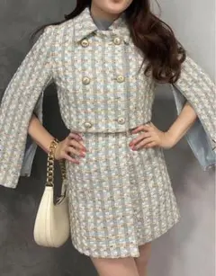 eimy istoire スプリングカラーツイードミニスカート エイミー