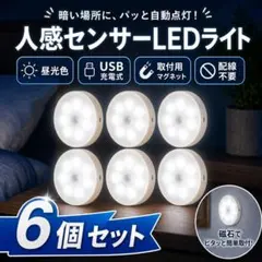 일광 센서 라이트 자동 USB 충전식 소형 마그네틱 월 마운트, 6 개