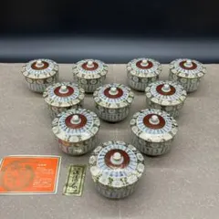 九谷焼　蓋付き　湯呑み　フタ付き　10客　縁起物　御湯呑　美術明様五彩　古九谷
