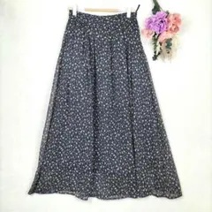 アース　フラワープリント　小花柄　フレアスカート　一部ウエストゴム　F