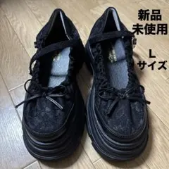 値下げ！しまむら m♡petit 新品未使用 レースバレエシューズスニーカー黒Ｌのサムネイル