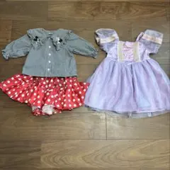 ミニーマウス ドットスカート刺繍入りブラウスラプンツェル風ドレス 3点セット