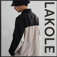 【美品】LAKOLE ラコレ スムースTR切替シャツ バイカラー 長袖 Mサイズのサムネイル