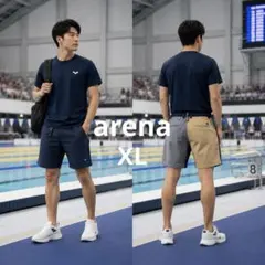 arena アリーナ ハーフパンツ XL 競泳 水泳 陸トレ 移動着 ネイビーのサムネイル