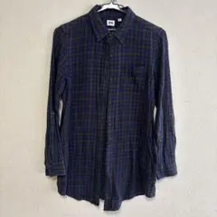 ユニクロ チェック柄長袖シャツ Mサイズ ネイビー/グリーン