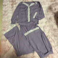 リブ編み長袖ルームウェアセット（ラベンダー）