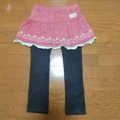 裏起毛スカッツ120 スカート付きレギンス ピンクと黒 花柄刺繍 ウズランド
