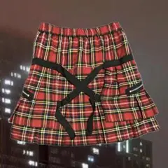 グランジ ボーホー フェアリーコア ベルト タータンチェック ミニスカート