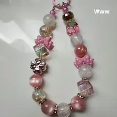 ピンクのビーズ携帯ストラップキーホルダー、キーリング