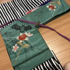 翡翠色＊アンティーク名古屋帯＊笑う蝙蝠のサムネイル