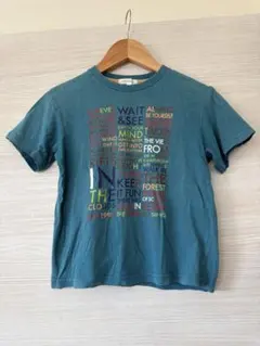 【120cm】3can4on 英字ロゴプリント半袖Tシャツ ブルーグリーン