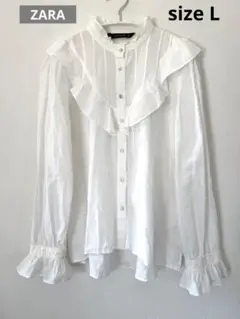 ZARA BASIC フリルブラウス 長袖 ホワイト sizeLのサムネイル