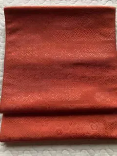 オレンジ 幾何学模様 名古屋帯