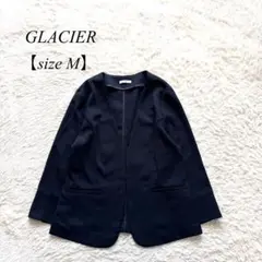 H0【グラシア】ノーカラージャケット　ネイビー　M サラサラ　フォーマル　綺麗のサムネイル
