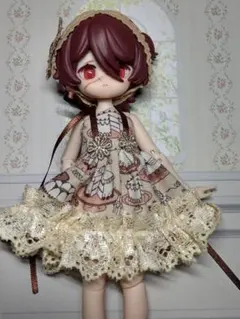 手作り♪1/12サイズ*ぷちロリィタなワンピ*リバティケーキ(茶)*小物追加不可のサムネイル