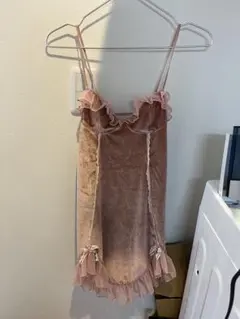 ピンク ベロア フリル キャミワンピース