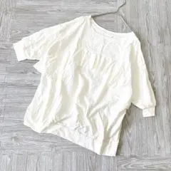 アネラリュクス【L】フリルカットソー 七分袖 長袖 オフホワイト デザイン 白