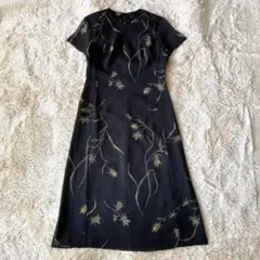 高級品 アンタイトル 半袖 ワンピース ロング 花柄 総柄 シフォン フレア 9