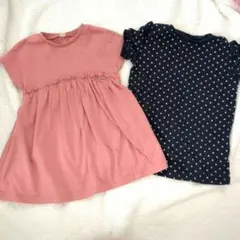 【美品】アプレレクール 80ワンピース 女の子 ピンク 黒 水玉 80トップス