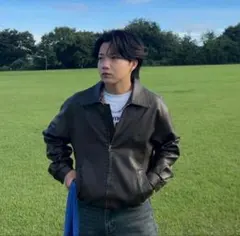 yolo leather jacket darkbrown 短丈 ダブルジップ