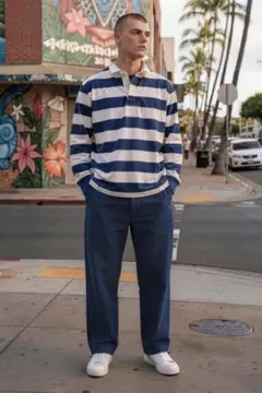 Polo Ralph Lauren ラガーシャツ ボーダー 常田大希 M 青白