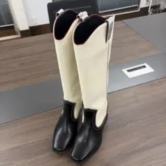 ホワイト ブラック ロングブーツ