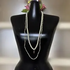 パール風ネックレス　ハートチャーム付き