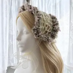 パール付きヘッドドレス バブーシュカ ハンドメイド かぎ針編み 毛糸