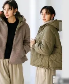 アースミュージック＆エコロジー リバーシブル中綿ボアコート ダウン ブルゾン