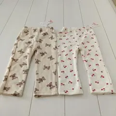 裏起毛　クマ柄・チェリー柄ロングパンツ2点セット