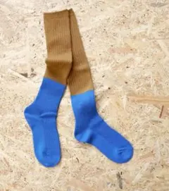TAWARA ウールバイカラーリブハイソックス ルーズソックス ブルー 靴下