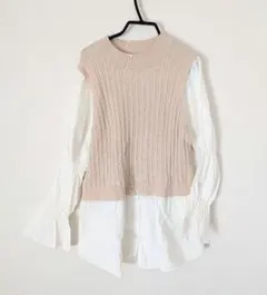 レイヤードデザイン ベージュ トップス ベスト シャツ レディース