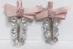 ピンクリボン&パールデコレーション ヘアクリップセット
