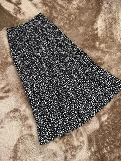 Radarista 黒白ドット柄プリーツロングスカート M