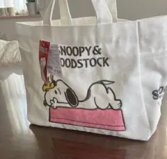 新品⭐︎スヌーピー 帆布刺繍入りトートバッグ ランチバッグ　ウッドストックA