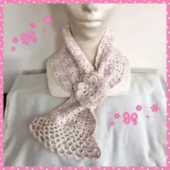 ハンドメイド 手編み お花ミニ·マフラー(yタイプ) ෆ͙⃛ෆ͙⃛
