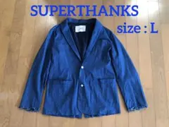 SUPERTHANKS ネイビー テーラードジャケット フリンジ仕上げのサムネイル