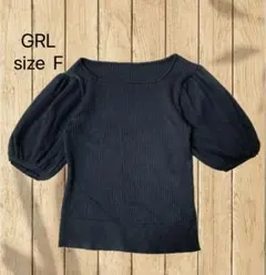 レディース トップス ニット セーター 半袖 パフスリーブ ふんわり袖 黒 F