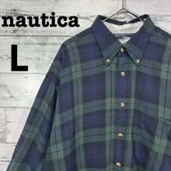 90s Nautica ノーティカ 帆船ロゴ刺繍入りBDシャツ L USA製