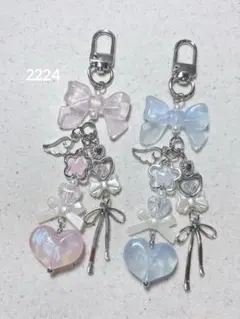 ビーズキーホルダー ピンク 青 水色 韓国 y2k コレクトブック 2点