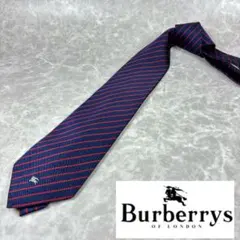 【美品】バーバリーズ ネクタイ ネイビー レッド ストライプ ホースロゴ 希少