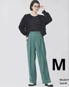 【美品】GU ジーユー インタックワイドパンツ【M】 グリーン