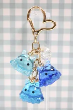 めんだこ/メンダコ/三連キーホルダー【グリーン系A・ノーマルシルバー金具】 めんだこ/メンダコ/三連キーホルダー【夜空デザイン・星・ノーマル