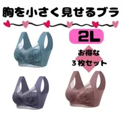 ２L 胸を小さく見せるブラ　シームレス　ノンワイヤー ナイトブラ 着痩せ　美胸