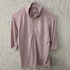 H1216 UNIQLO BODY TECH ハーフジップ トップス ピンク Mのサムネイル